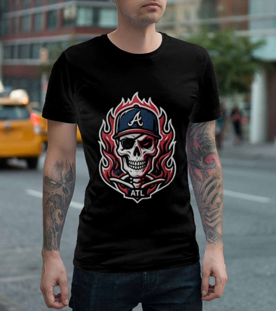 Atlanta Braves Skull Cap Flames ATL T-Shirt
