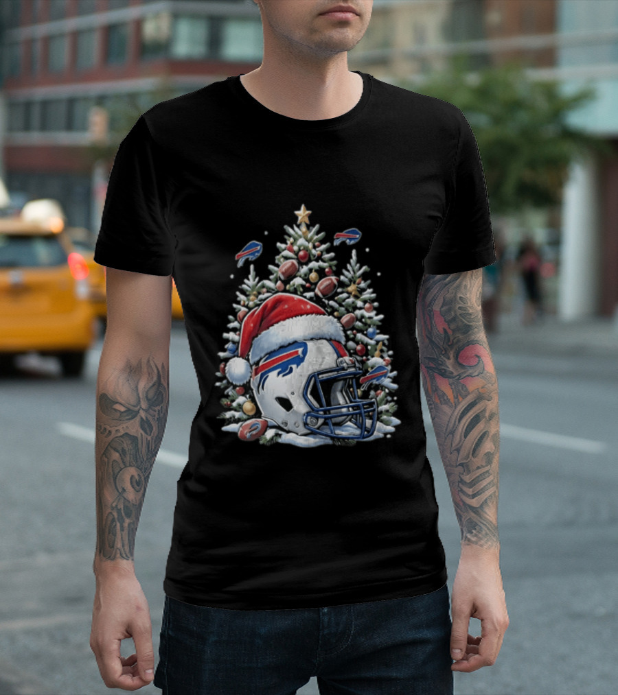 Buffalo Bills Christmas Tree Football Helmet Santa Hat 2026 Geno Stone T-Shirt