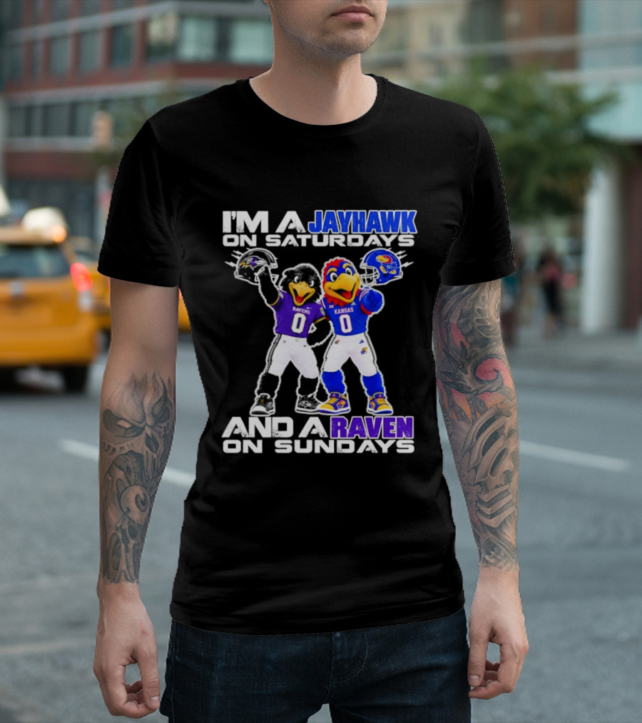 Kansas Jayhawks Saturdays Baltimore Ravens Sundays Football Mascots T-Shirt