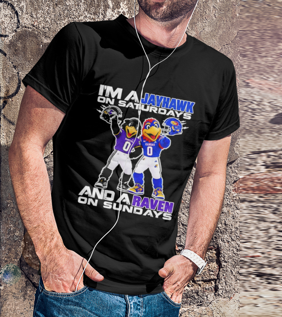 Kansas Jayhawks Saturdays Baltimore Ravens Sundays Football Mascots T-Shirt