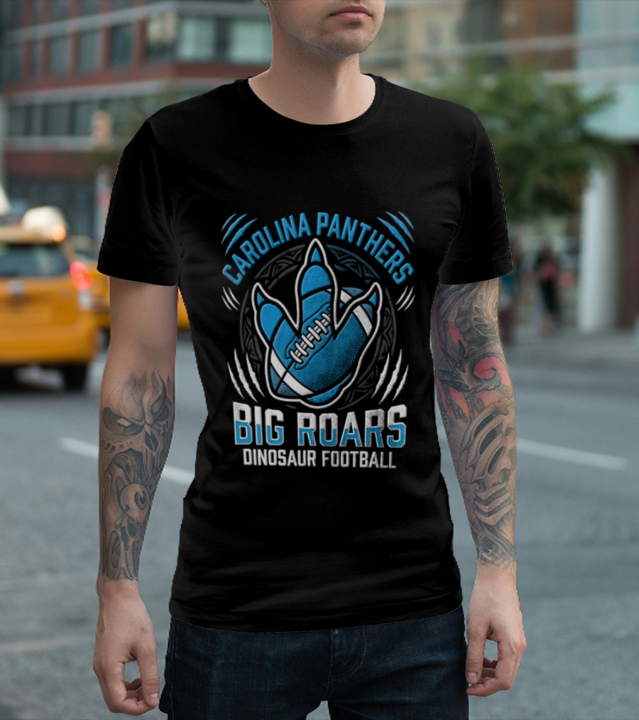 Carolina Panthers Big Roars Dinosaur Football T-Shirt