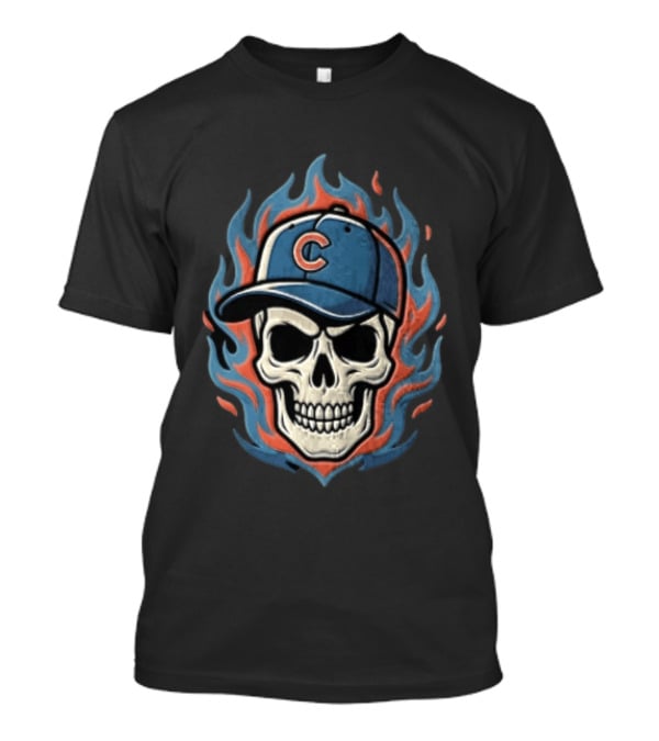 Chicago Cubs Skull Cap Flames T-Shirt