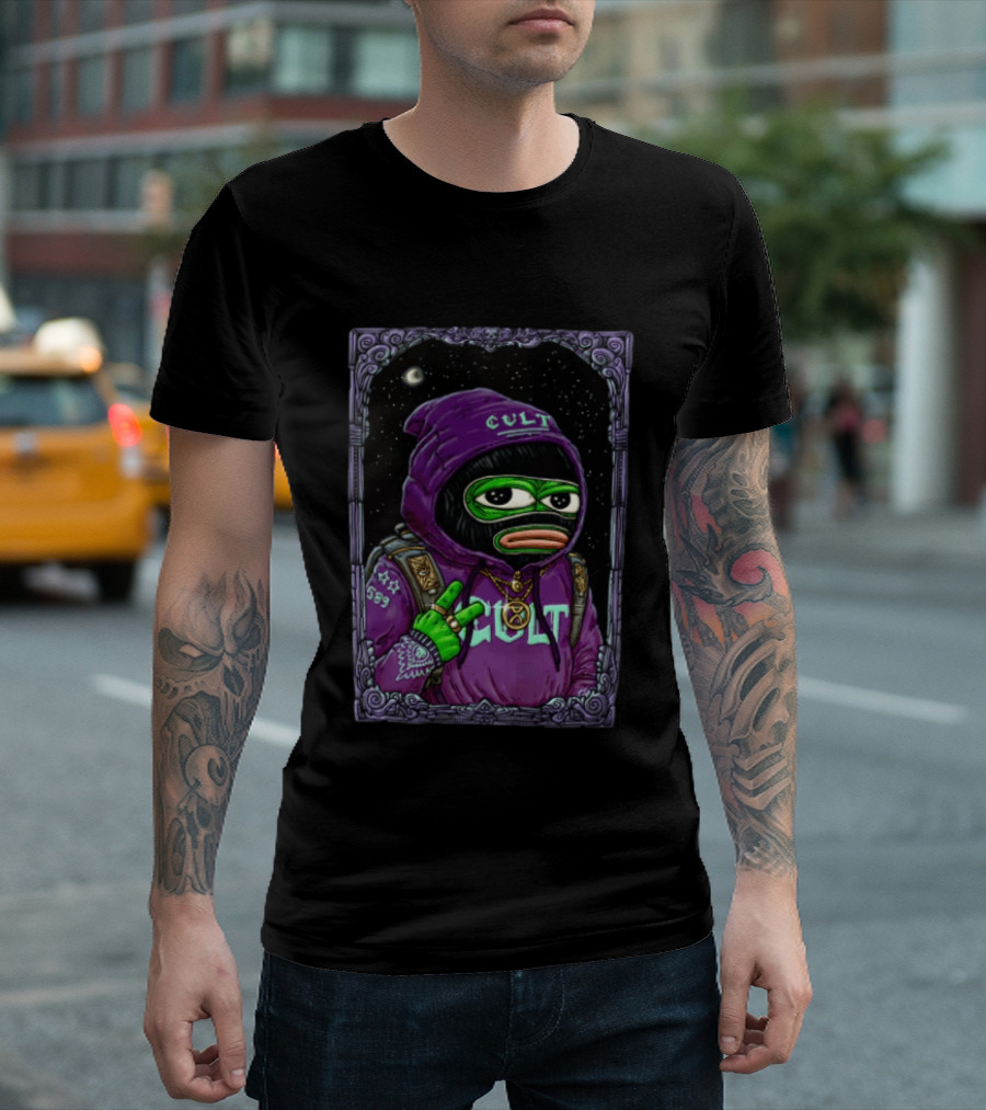 CULT Shiesty Pepe Mask Cosmic Graphic Drawing T-Shirt
