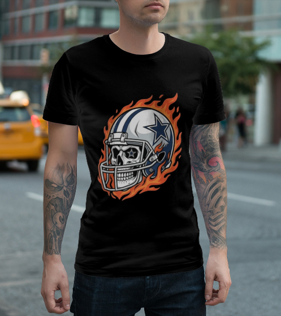 Dallas Cowboys Skull Helmet Flames T-Shirt