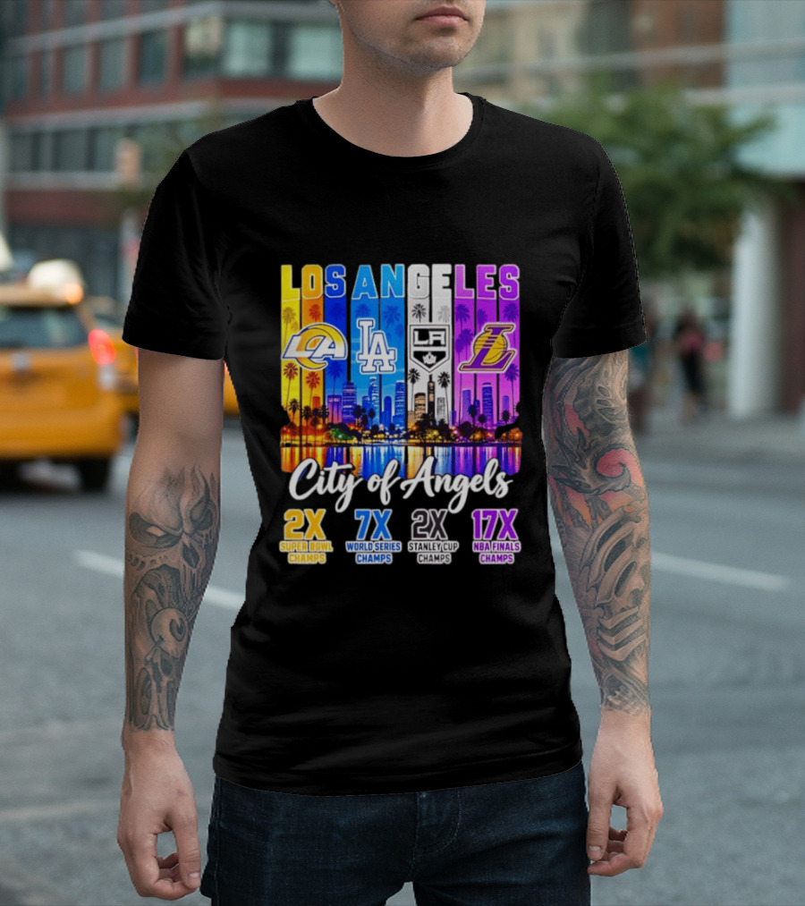Los Angeles City Of Angels 2X Super Bowl 7X World Series 2X Stanley Cup 17X NBA Finals Champs T-Shirt
