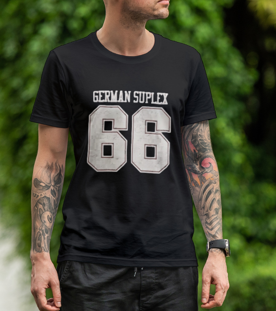 German Suplex 66 Large Varsity Numbers Distressed T-Shirt