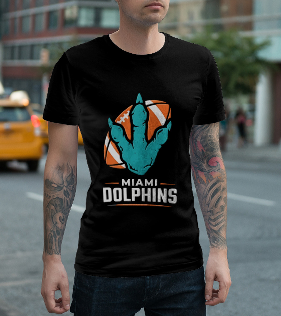 Miami Dolphins Big Roars Football Dinosaur Player Tackled T-Shirt
