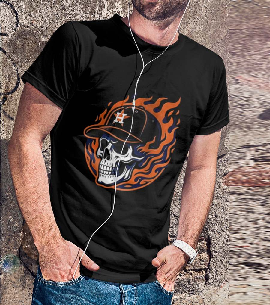 Houston Astros Skull Cap Flames Jesus Trophy T-Shirt