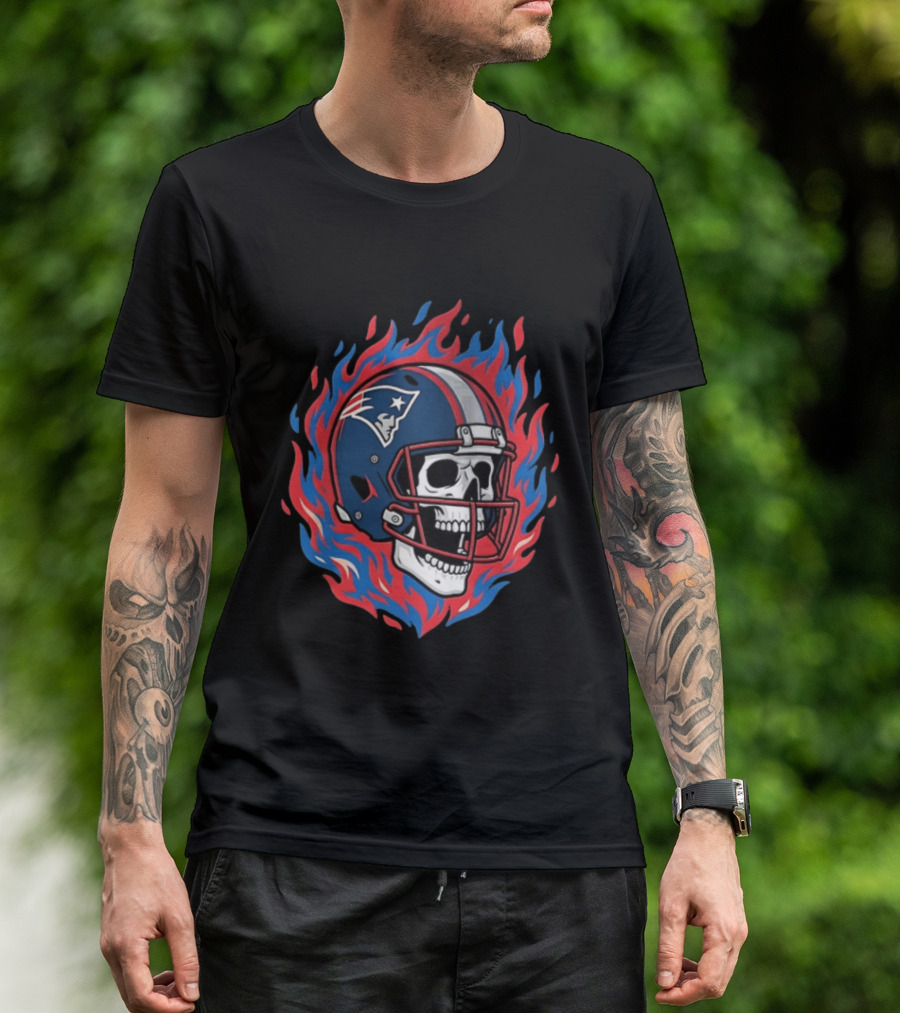 New England Patriots Tom Brady Skeleton Football Helmet Flames T-Shirt