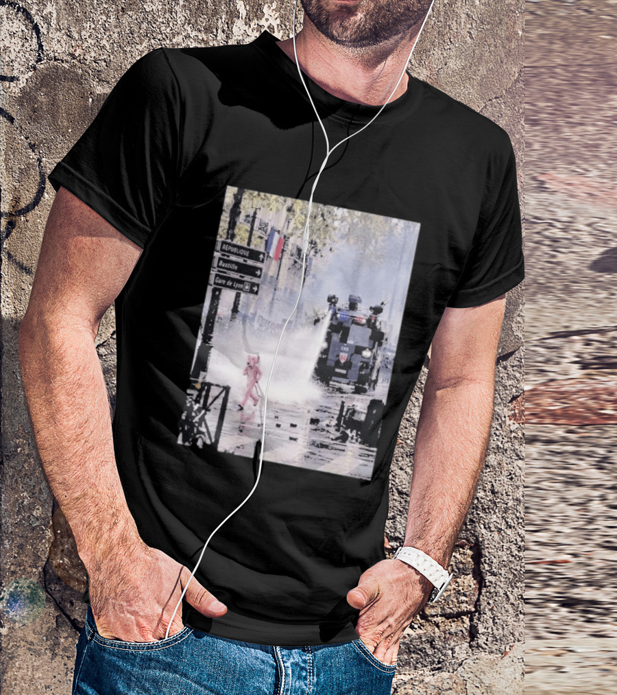Pink Panther France 2026 Running Through Streets Under Riot Control Water Cannon T-Shirt