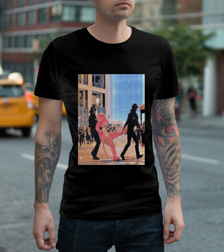 Original Pink Panther France Protests 2026 Police Mascot Arrest Scene T-Shirt