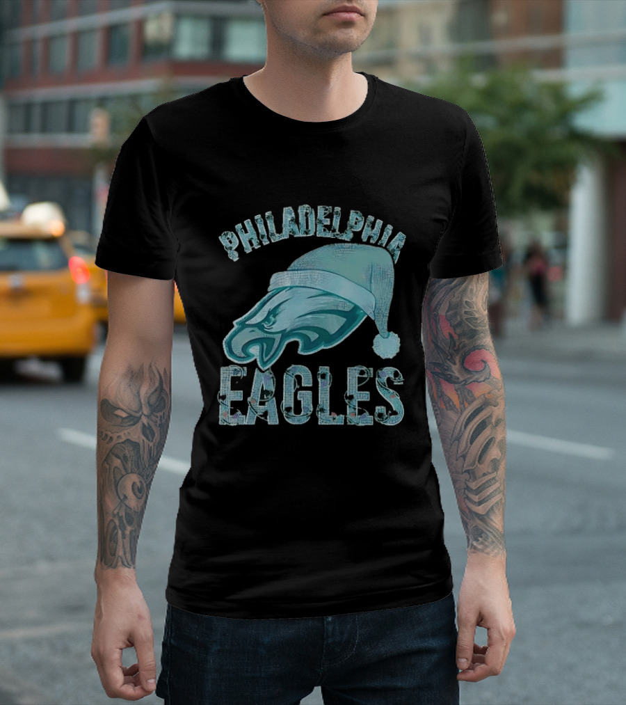 Philadelphia Eagles Festive Holiday Stone Studded Santa Hat T-Shirt