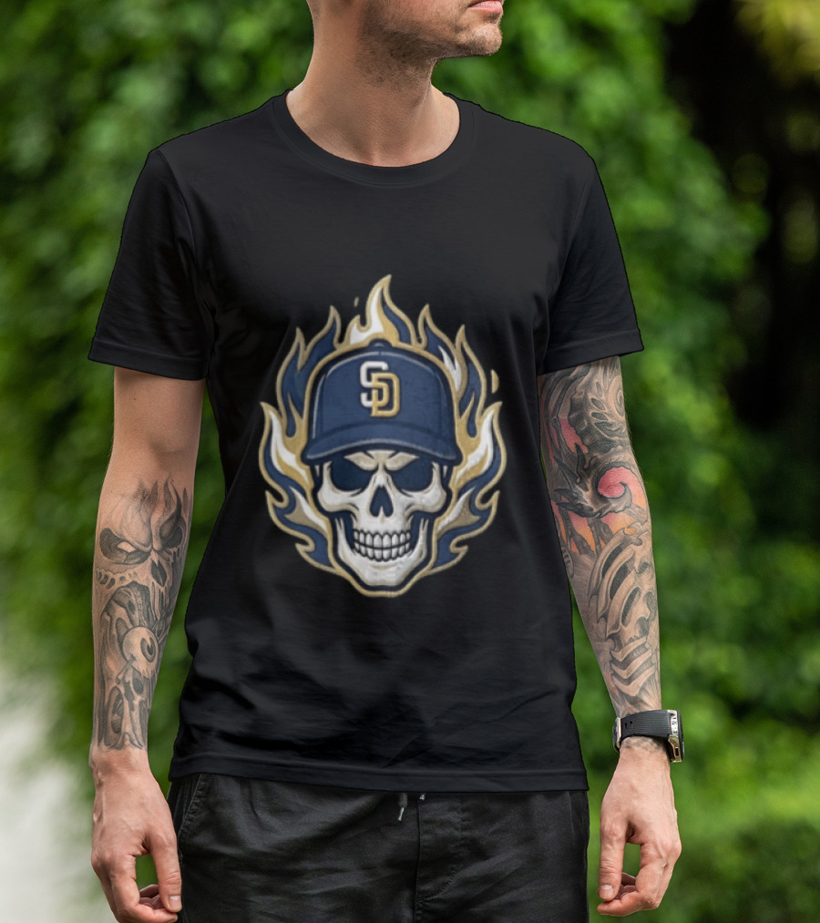 San Diego Padres Skull Cap Flames T-Shirt