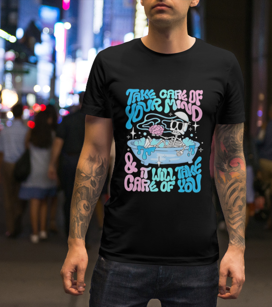 Skeleton Take Care Of Your Mind Neon Pastel Aesthetic T-Shirt