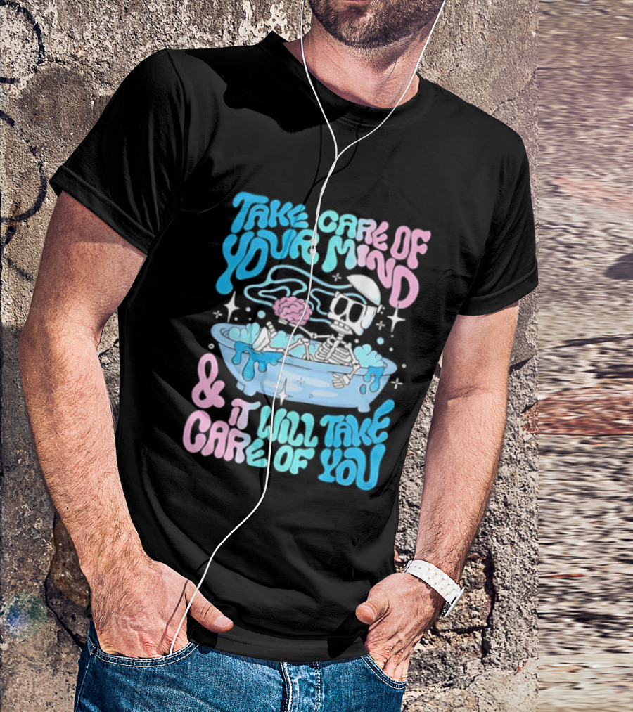 Skeleton Take Care Of Your Mind Neon Pastel Aesthetic T-Shirt