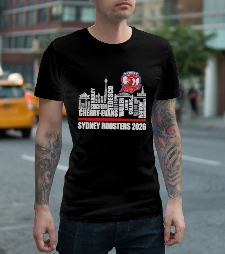 Sydney Roosters 2026 Tedesco Cherry Evans Walker Collins Skyline T-Shirt