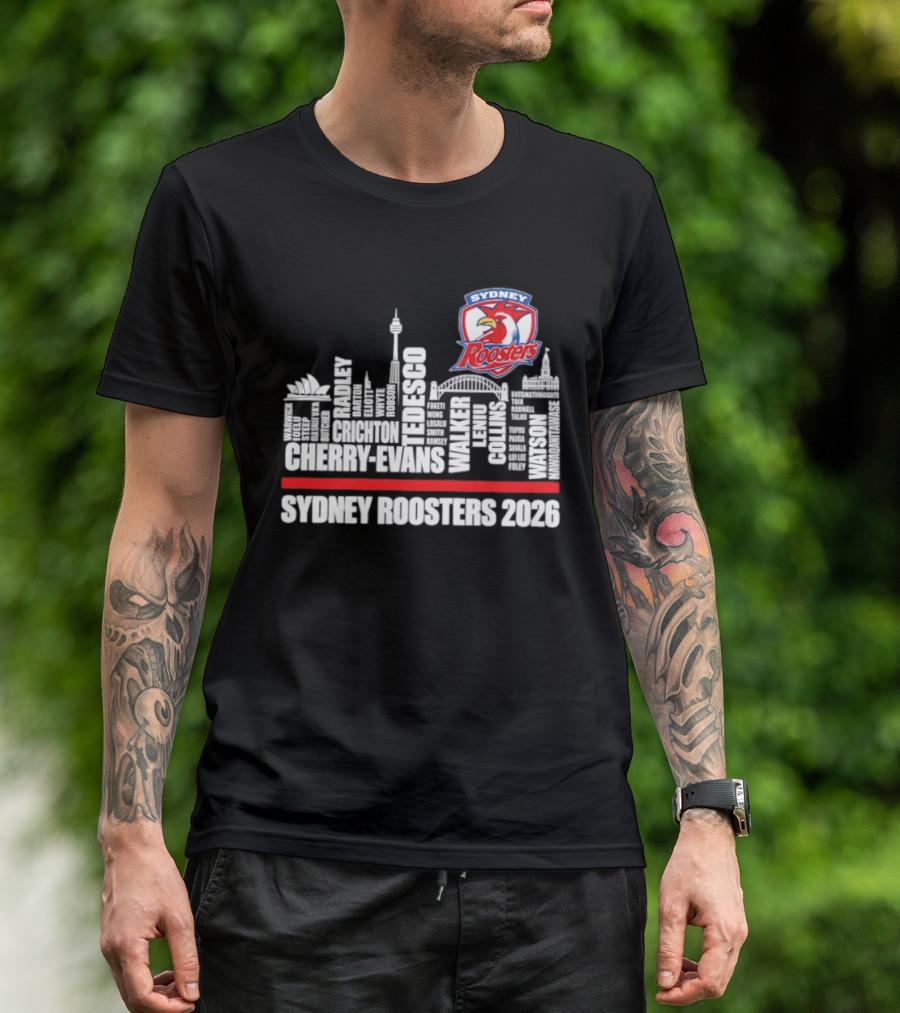 Sydney Roosters 2026 Tedesco Cherry Evans Walker Collins Skyline T-Shirt