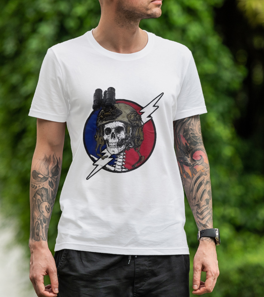 Grateful Dead Carry The Fire Skull With Helmet Lightning Bolt Blue Red Circle T-Shirt