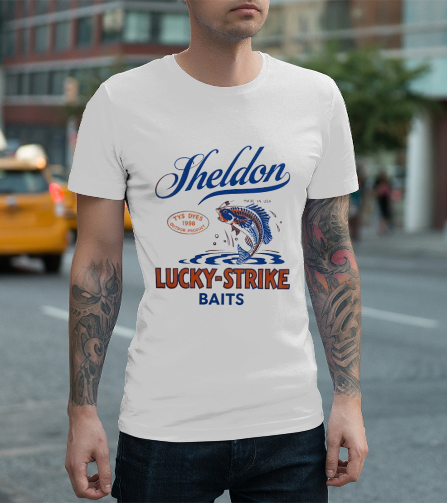 Sheldon Lucky Strike Baits Fishing Made In USA Bass Jumping Water T-Shirt