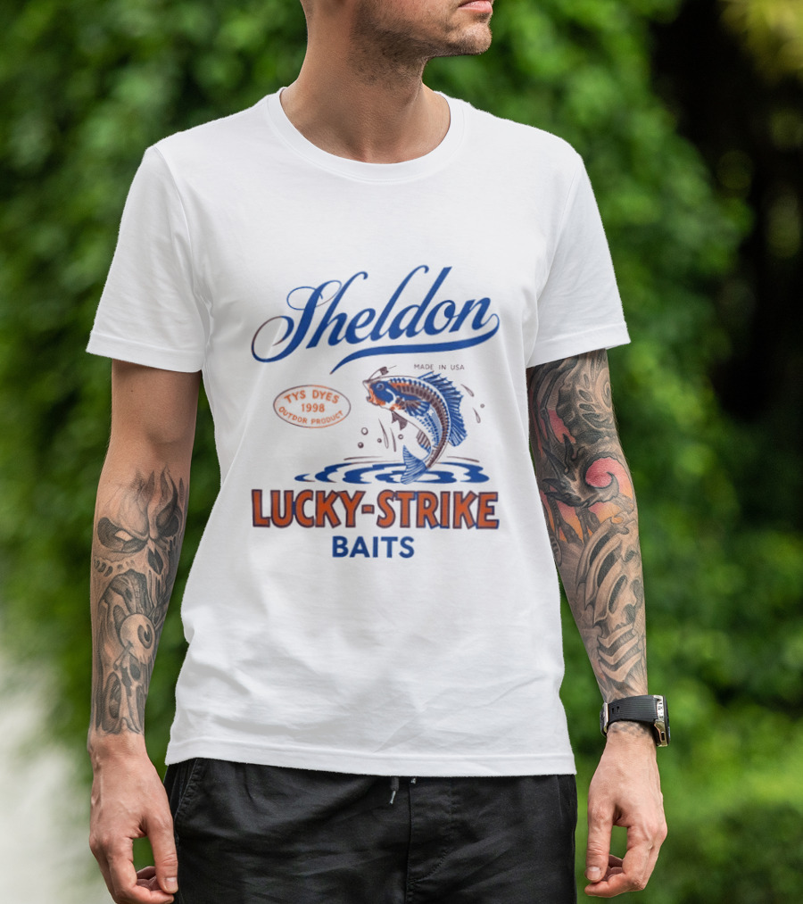 Sheldon Lucky Strike Baits Fishing Made In USA Bass Jumping Water T-Shirt