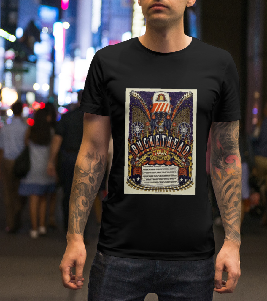 Buckethead 2026 Tour Psychedelic Rock Art With Guitars And Illustrations T-Shirt
