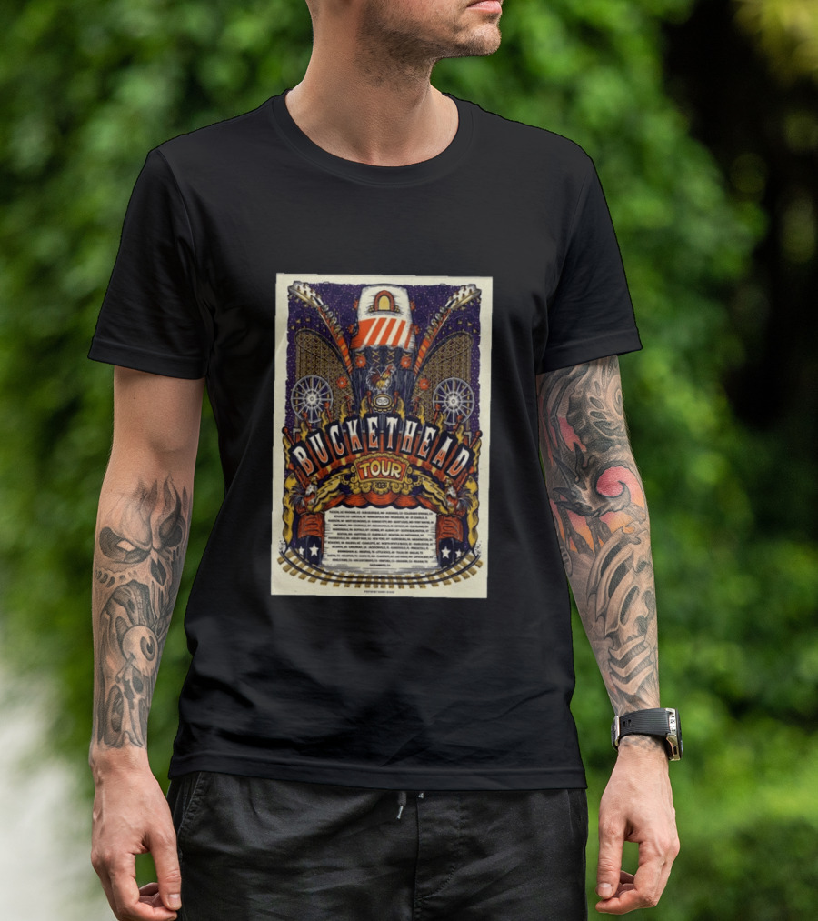 Buckethead 2026 Tour Psychedelic Rock Art With Guitars And Illustrations T-Shirt