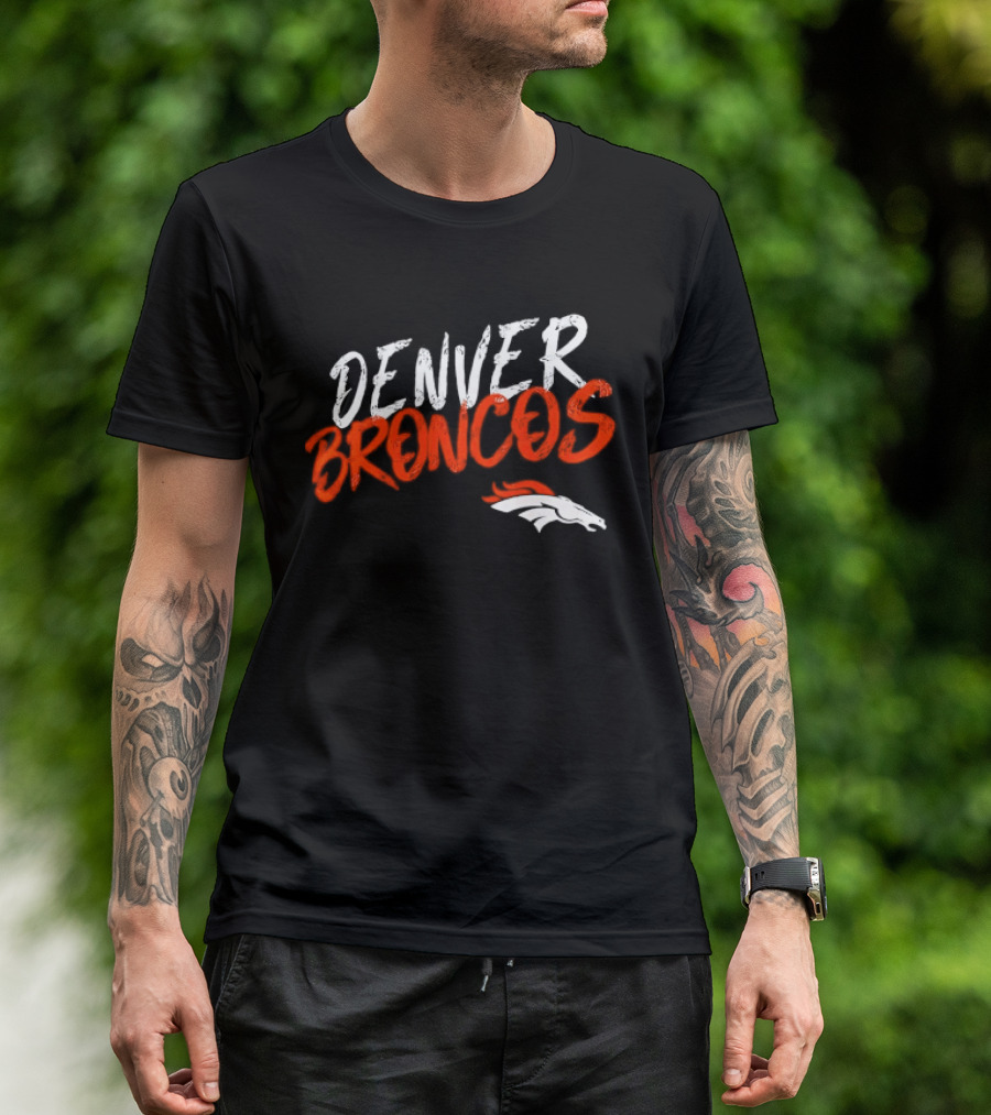Denver Broncos Team Spirit Bold Brush Script With Iconic Horse T-Shirt