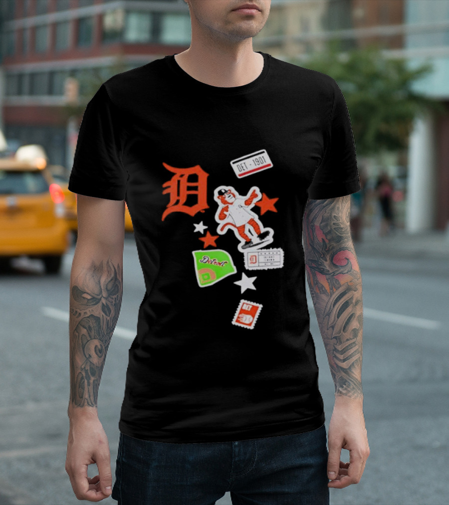 Detroit Tigers New Era Navy City Patch Stars Vintage Baseball Tiger T-Shirt