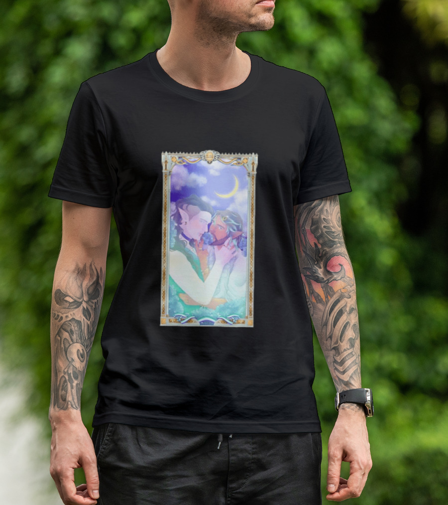 Fantasy Elf Couple 2026 Pride Moon Constellation Floral Romance T-Shirt