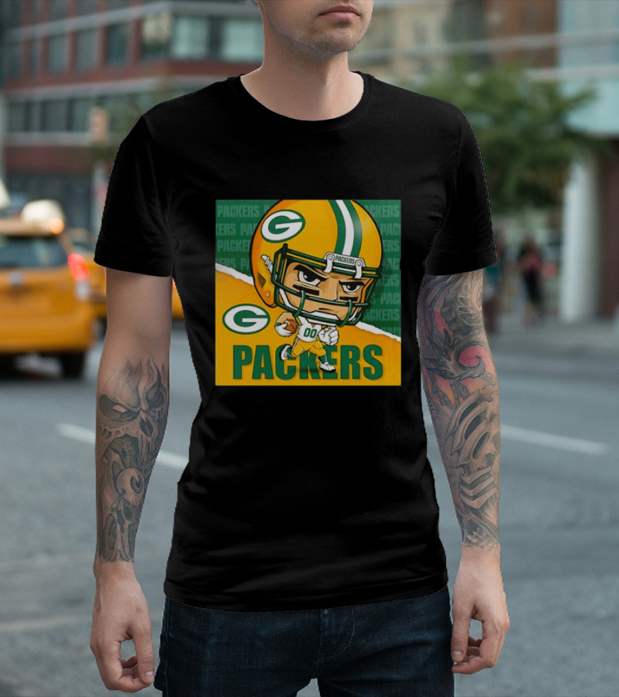 Green Bay Packers Chibi Player Helmet Packers T-Shirt