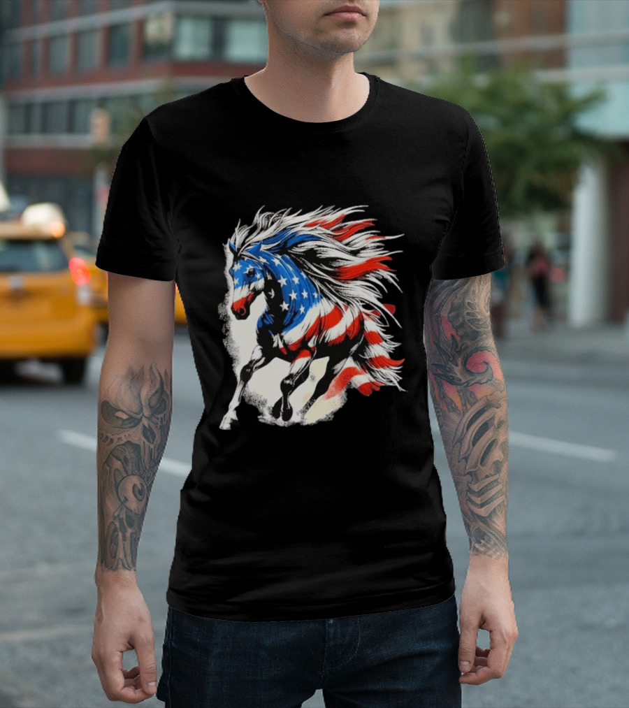 Patriotic Gallop Horse American Flag 4th Of July USA 2026 T-Shirt