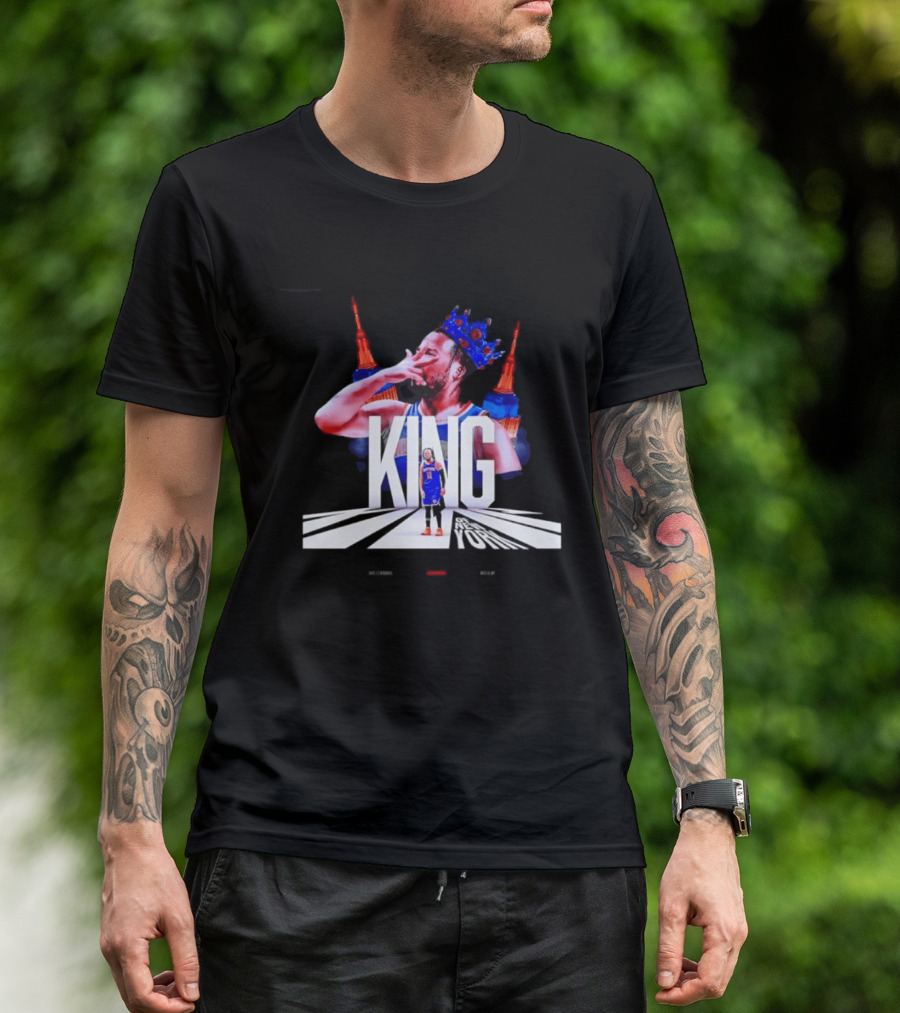 King Of New York Jalen Brunson Crown Basketball Statue Liberty Skyline T-Shirt