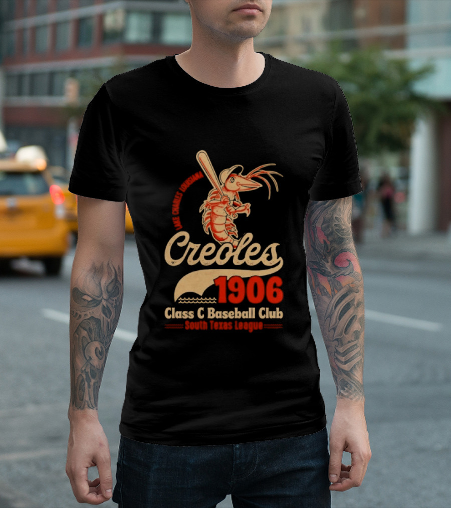 Lake Charles Louisiana Creoles 1906 Class C Baseball Club South Texas League Crawfish Baseball Bat T-Shirt