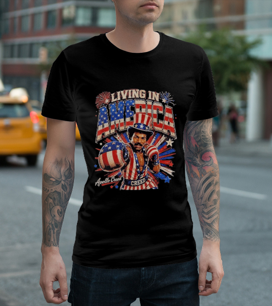 Living In America Apollo Creed 4th Of July Patriotic Boxing Event T-Shirt