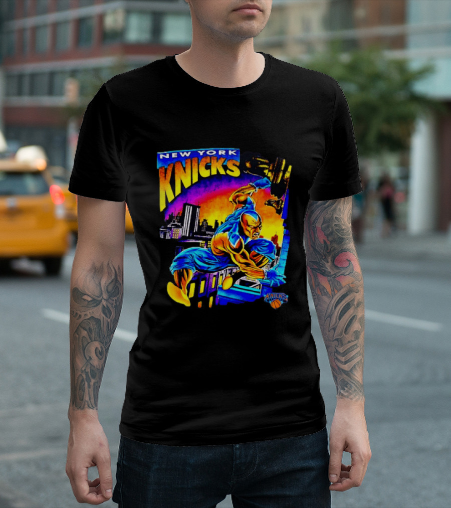 New York Knicks Superhero Action Skyline Scene T-Shirt