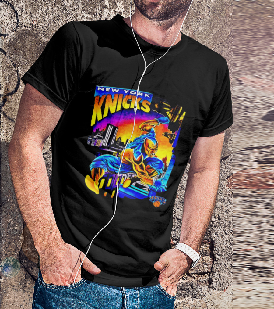 New York Knicks Superhero Action Skyline Scene T-Shirt