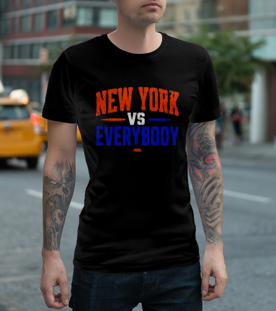 New York Vs Everybody Bold Red White Blue Distressed T-Shirt