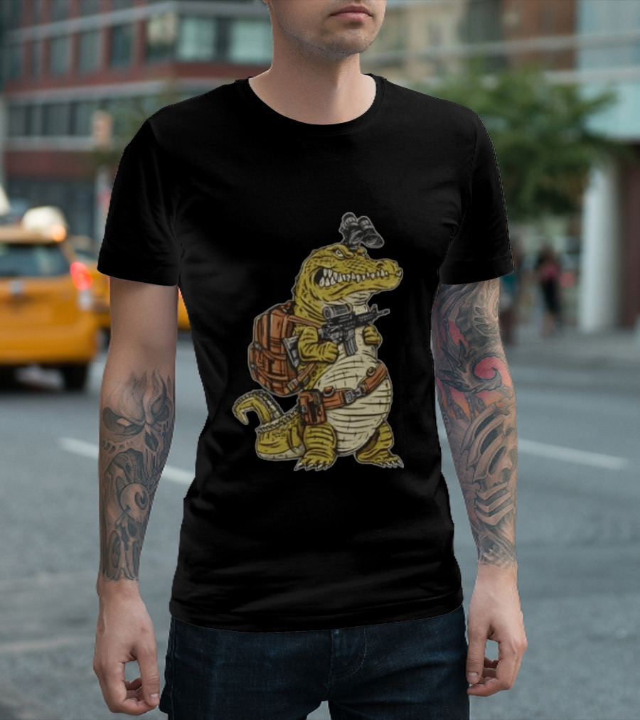 Tactical Alligator With Firearm And Backpack T-Shirt