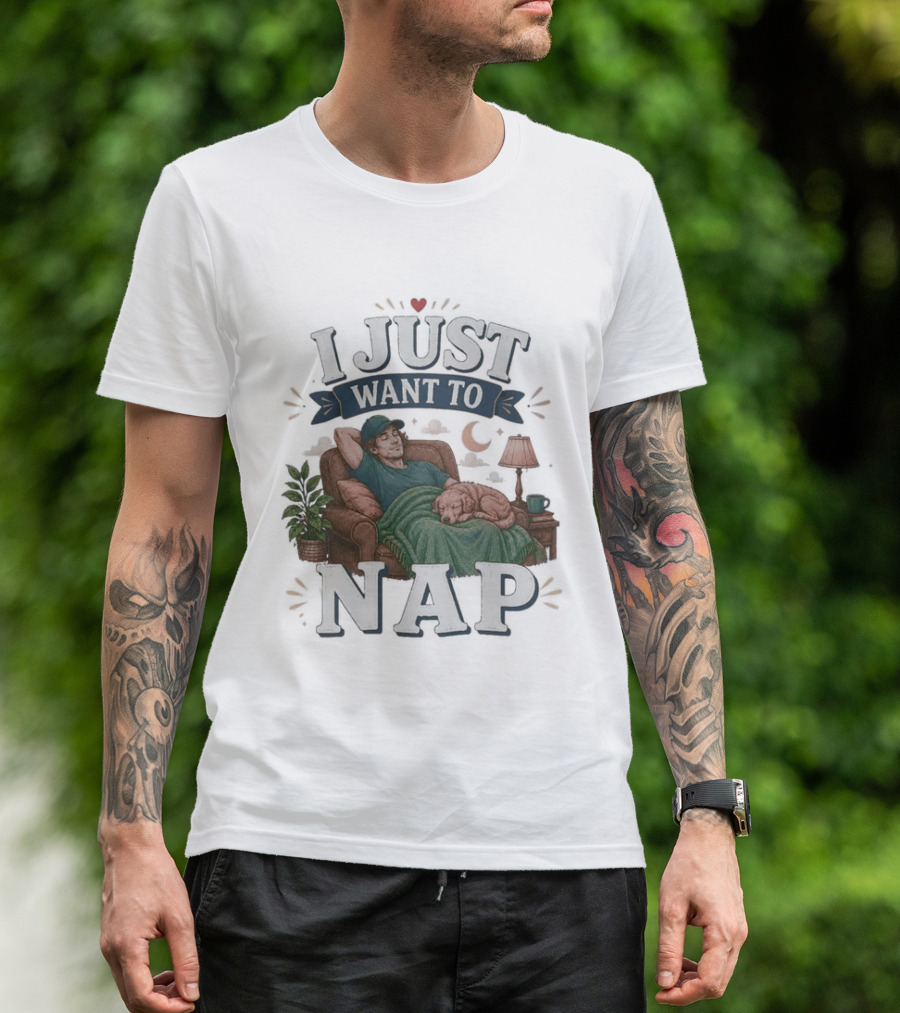 I Just Want To Nap Cozy Scene With Chair And Dog T-Shirt