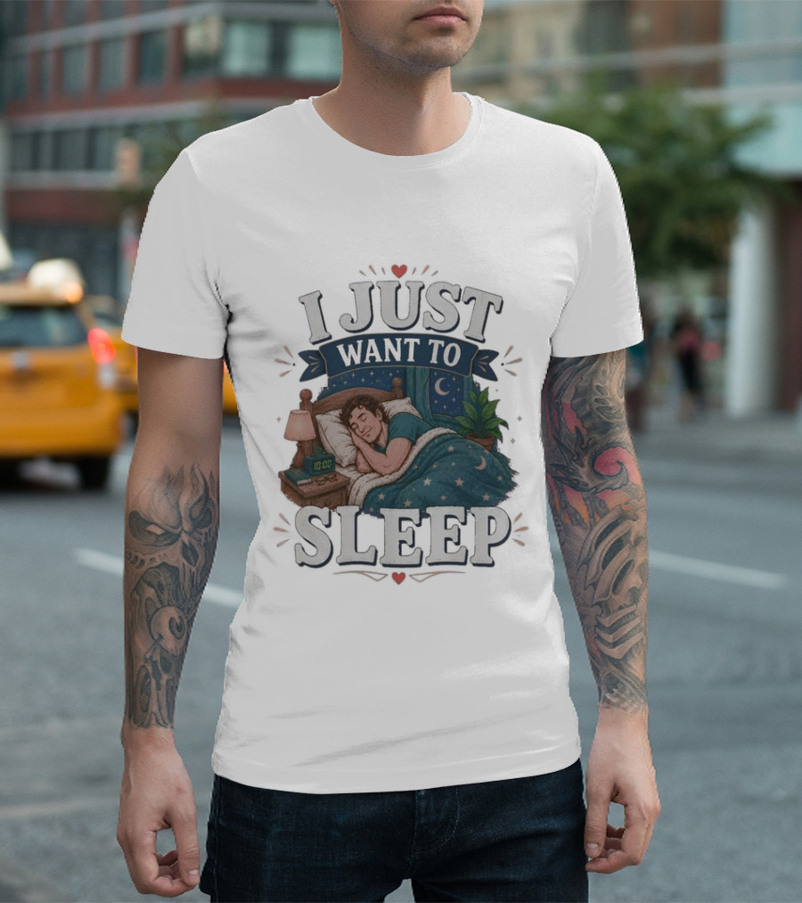 I Just Want To Sleep Cozy Bed Nighttime Scene T-Shirt