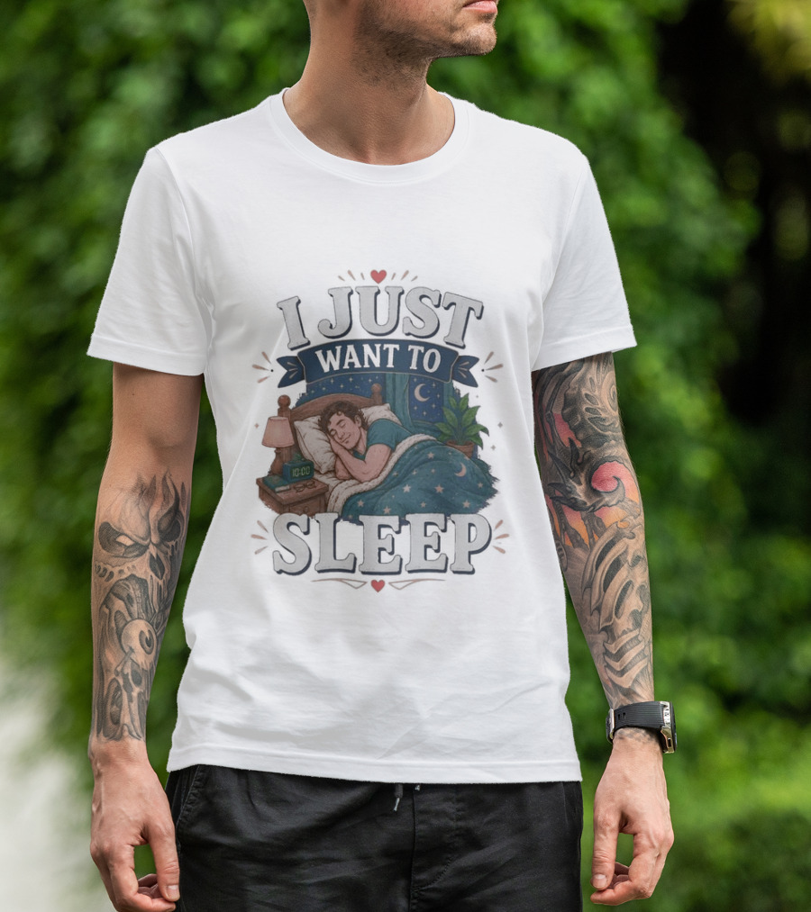 I Just Want To Sleep Cozy Bed Nighttime Scene T-Shirt