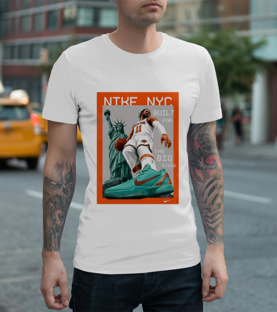 Jalen Brunson New York Knicks NTKE NYC Built For The Big Stage Statue Of Liberty Nike Zoom T-Shirt