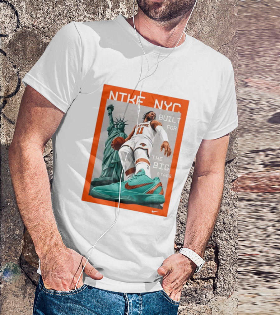 Jalen Brunson New York Knicks NTKE NYC Built For The Big Stage Statue Of Liberty Nike Zoom T-Shirt