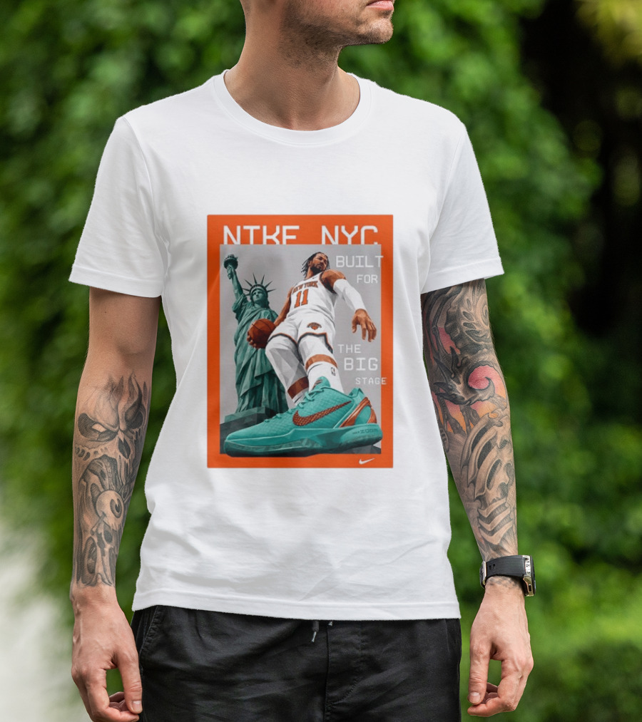 Jalen Brunson New York Knicks NTKE NYC Built For The Big Stage Statue Of Liberty Nike Zoom T-Shirt
