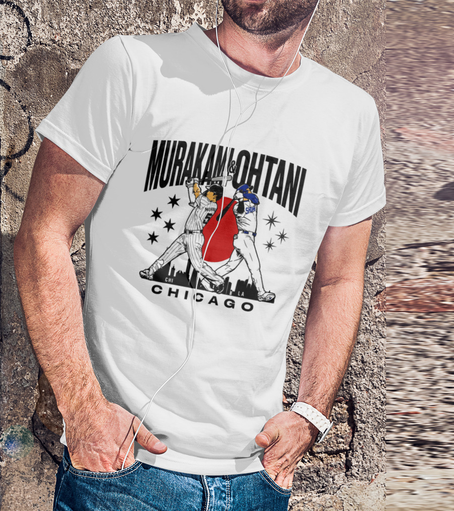 Murakami Ohtani Chicago LA Baseball Rivalry Japan Red Sun Skyline T-Shirt