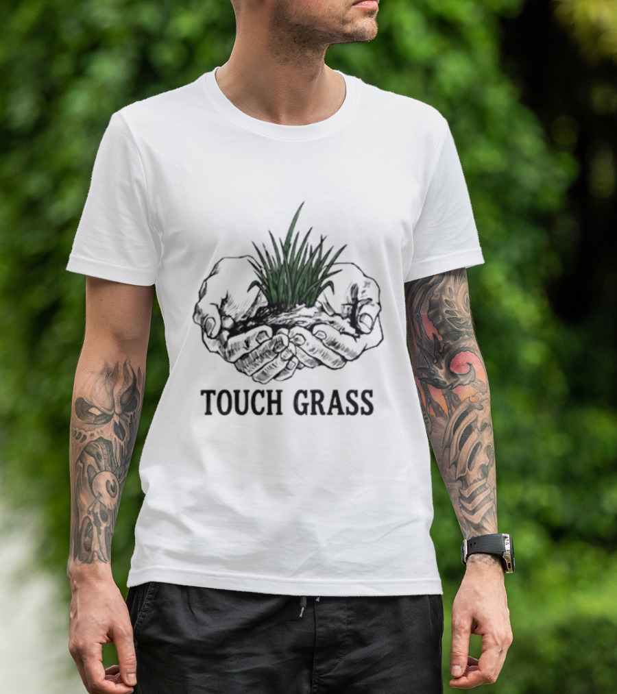 Touch Grass Hands Holding Earth And Soil Meme T-Shirt