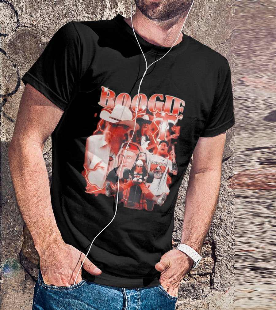 Boogie Get Faced Cowboy Hat Guitar Racing Collage T-Shirt
