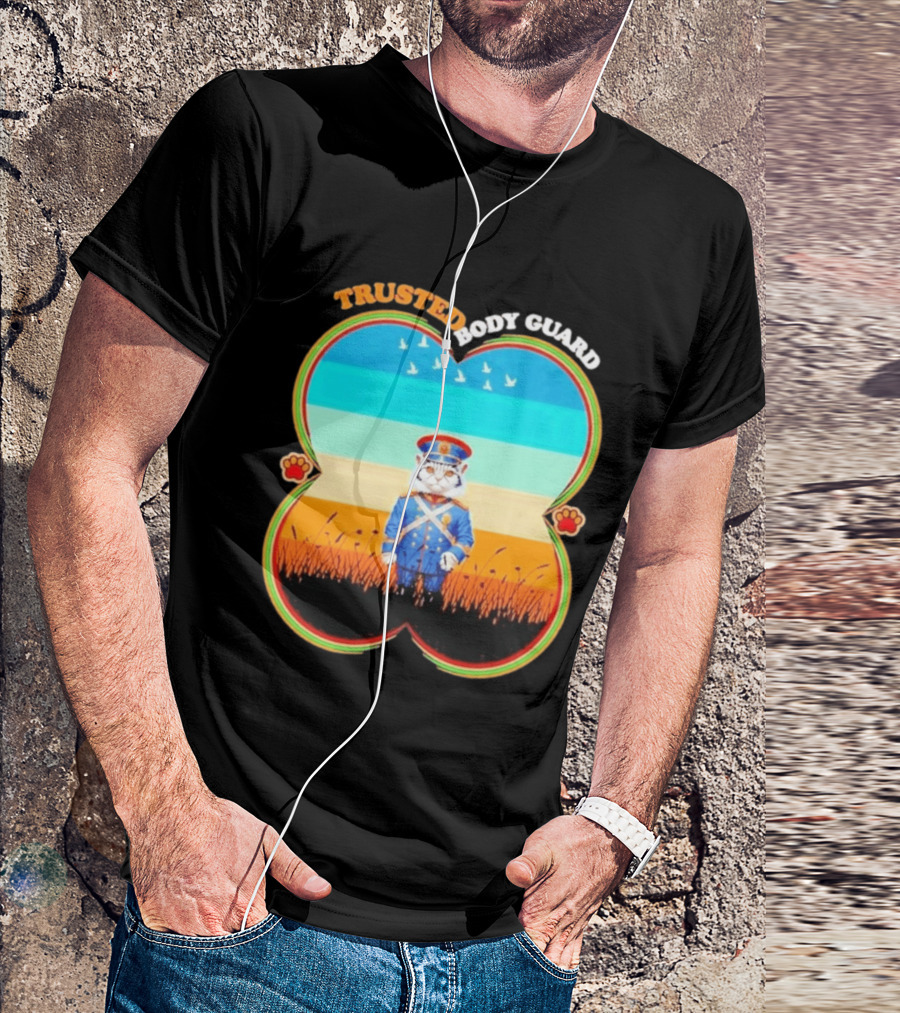 Trusted Body Guard Cat In Uniform With Sunset And Bird T-Shirt