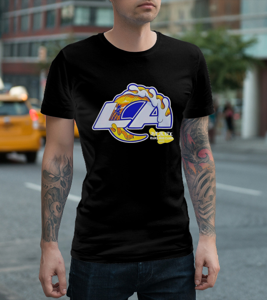 Los Angeles Rams Maui 2026 Minicamp Wave Logo Palm Trees Sun Island T-Shirt
