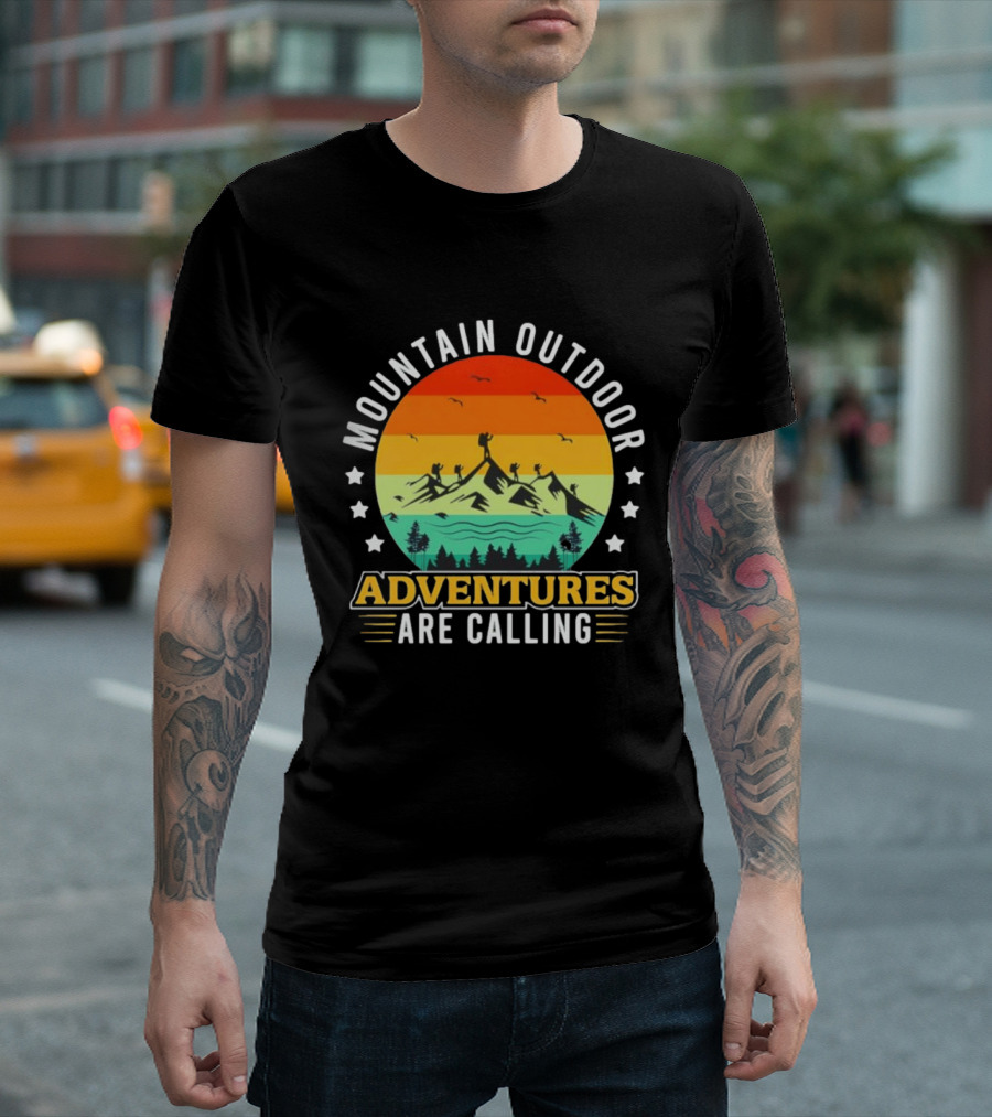 Mountain Outdoor Adventures Are Calling Vintage Sunset Hiking T-Shirt